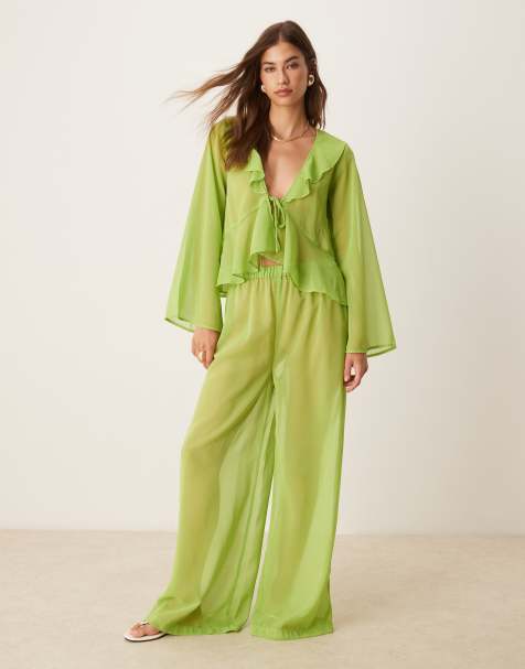 Esmee Exclusive mesh beach pants in green - part of a set - view 1