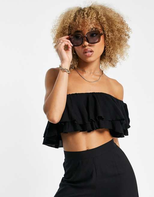 Off shoulder 2025 frill crop top