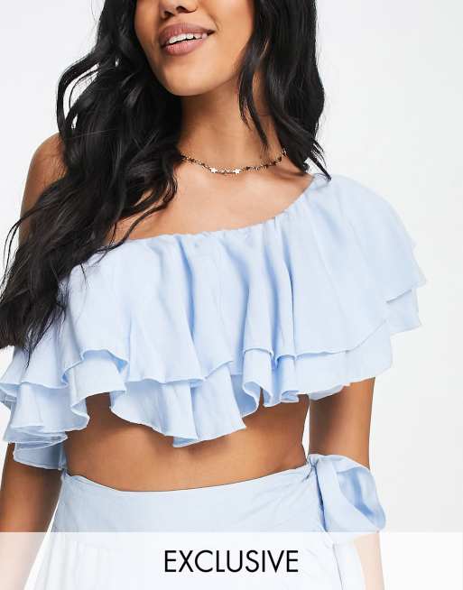 Navy Blue Floral Embellished work Chiffon Crop Top Set