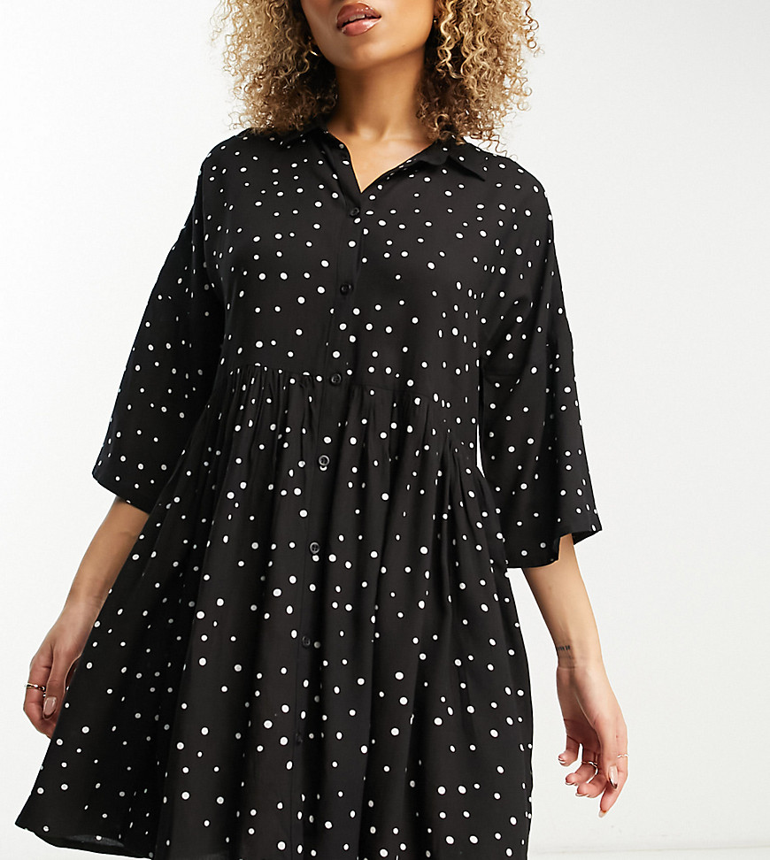 Esmee Exclusive oversized beach mini summer dress in black polka dot