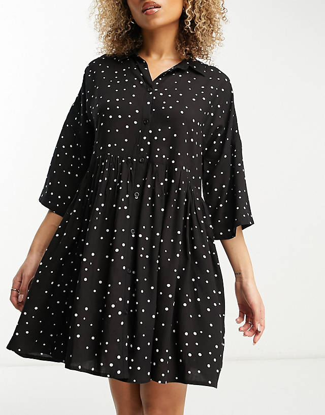 Esmée - Esmee Exclusive oversized beach mini summer dress in black polka dot