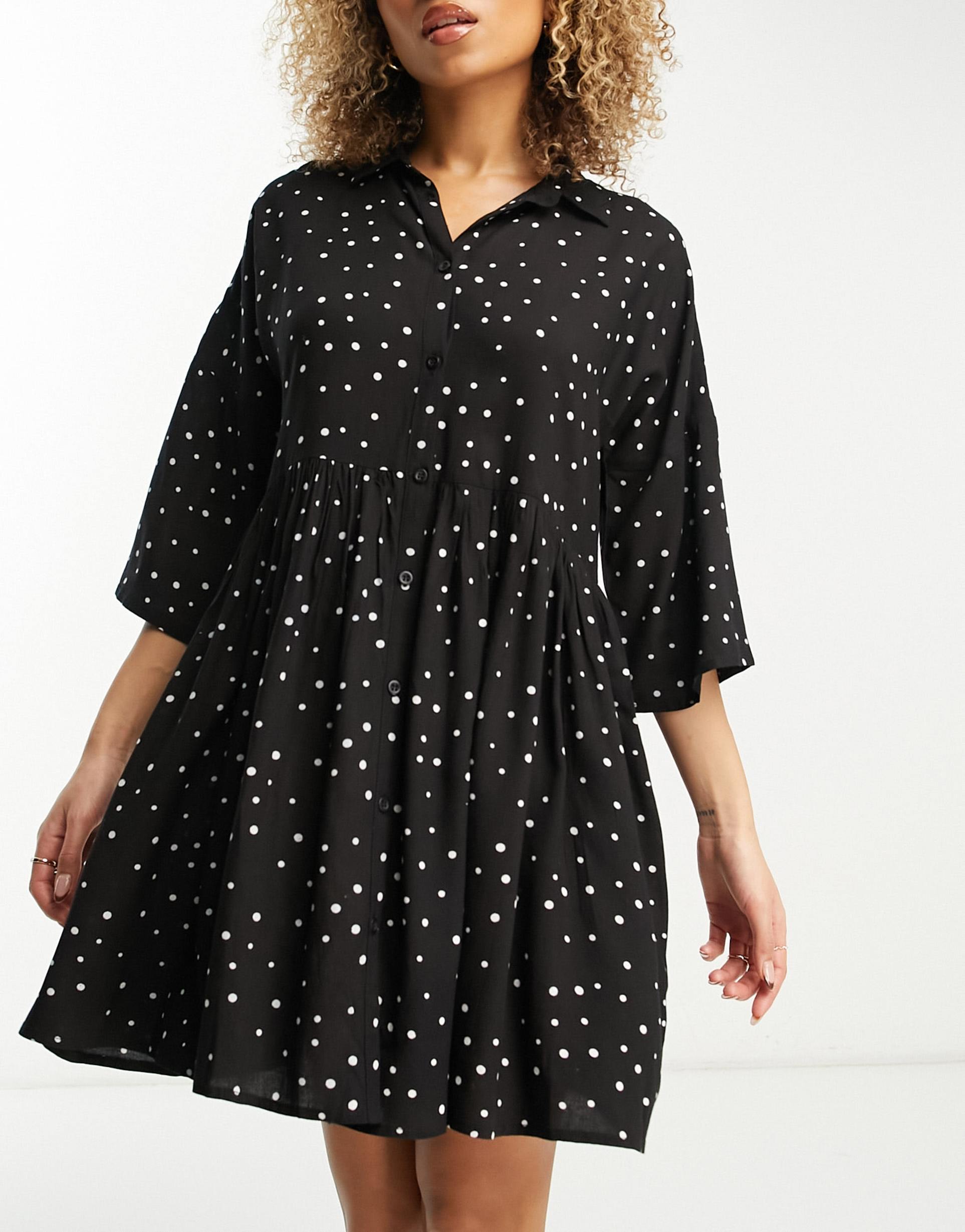 esmee exclusive oversized beach mini summer dress in black polka dot