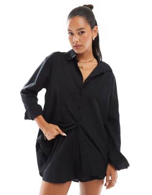 Esmée Esmee Exclusive oversized long sleeve beach shirt co-ord in black