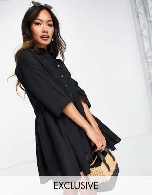 Esmee Exclusive Oversized Shirt Mini Summer Dress In Black