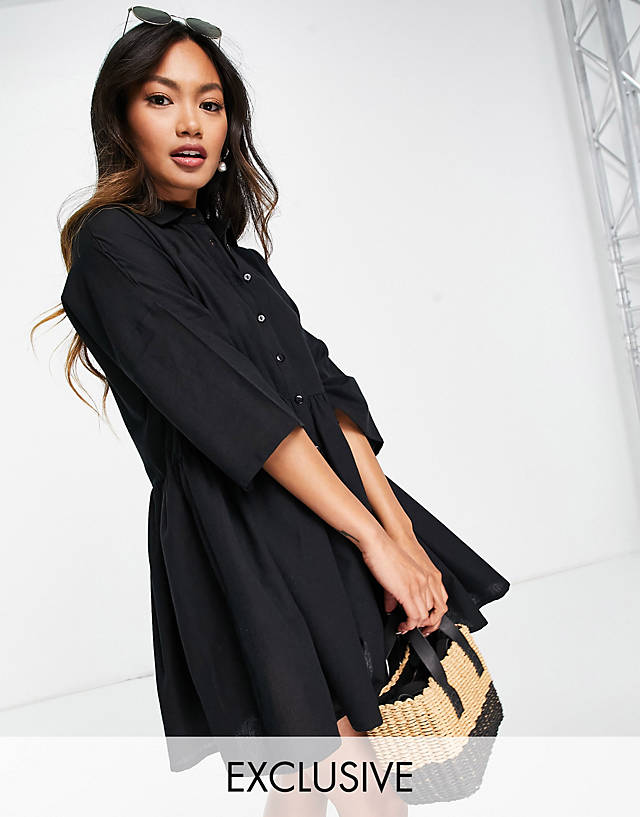 Esmée - Esmee Exclusive oversized shirt mini summer dress in black