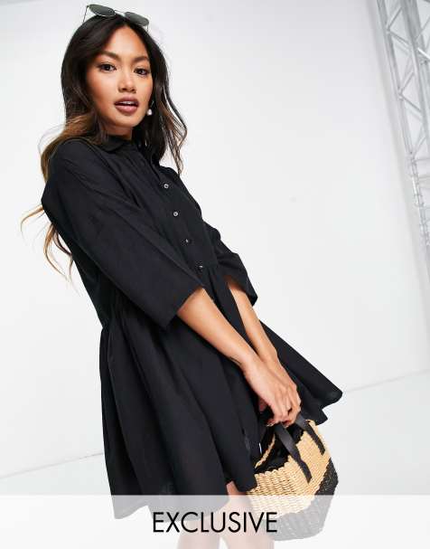 Esmee Exclusive oversized shirt mini summer dress in black 
