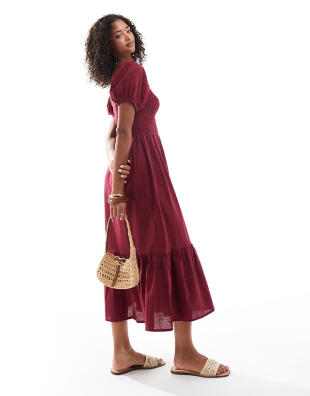 Esmee Exclusive puff sleeve midi beach dress in cherry red | ASOS