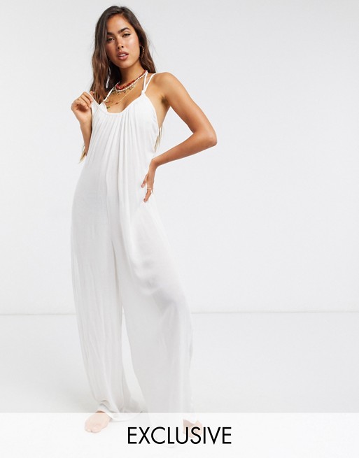Esmee Exclusive relaxed beach jumpsuit in white