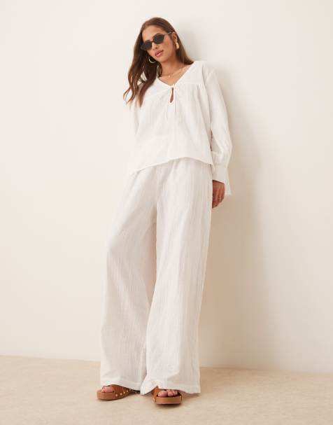 Esmee Exclusive relaxed fit tie front beach co-ord in white - view 1