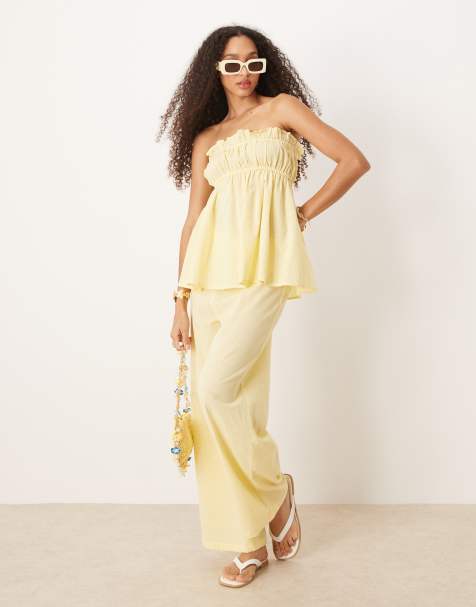 Esmee Exclusive relaxed leg linen blend pants in butter yellow - view 1