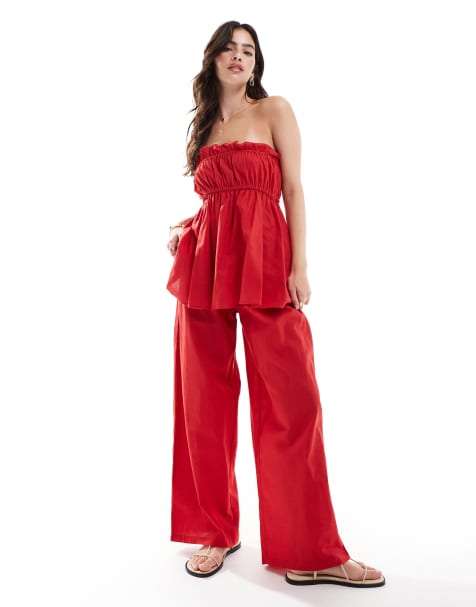 Esmee Exclusive relaxed leg linen look pants in red - view 1