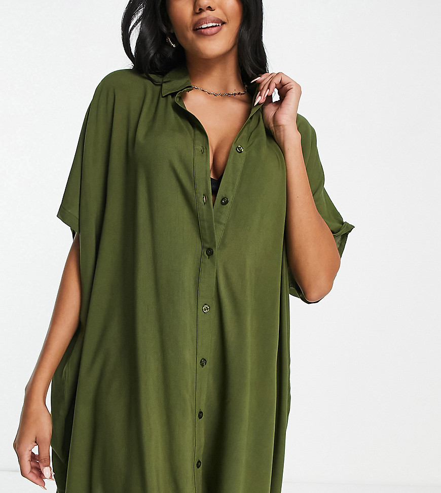 Esmée Esmee Exclusive relaxed oversized beach shirt in khaki-Green