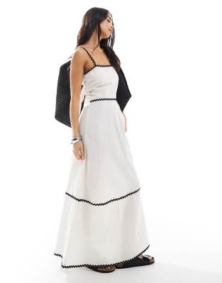 Exclusive ric rac maxi beach dress in white and black