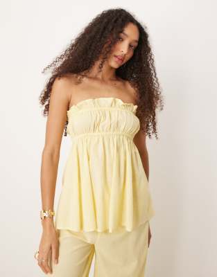Esmée Esmee Exclusive Ruched Bandeau Linen Look Top In Yellow