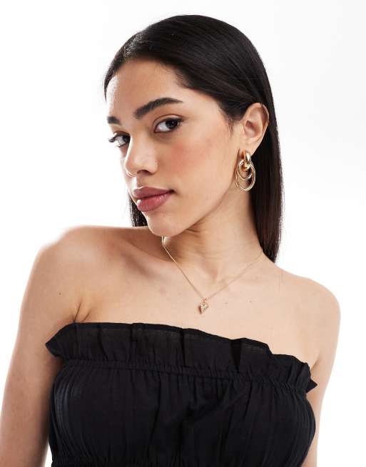 Esmée Exclusive ruched bandeau linen mix top in black, 4 of 4
