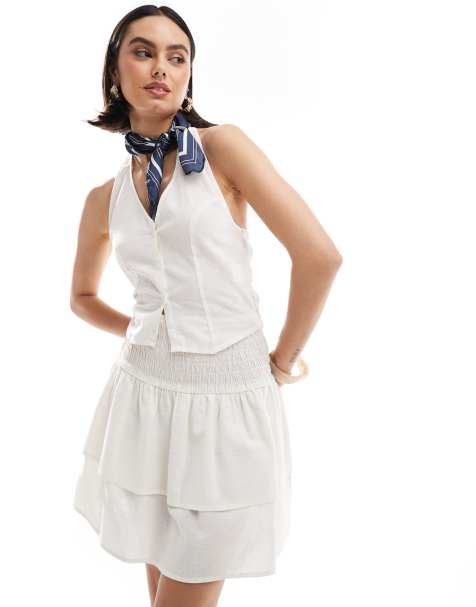 Esmee Exclusive ruffle mini skirt co-ord with shirred waist in white - view 1