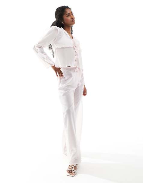 Esmee Exclusive sheer beach co-ord with ruffle trim in pink - view 1