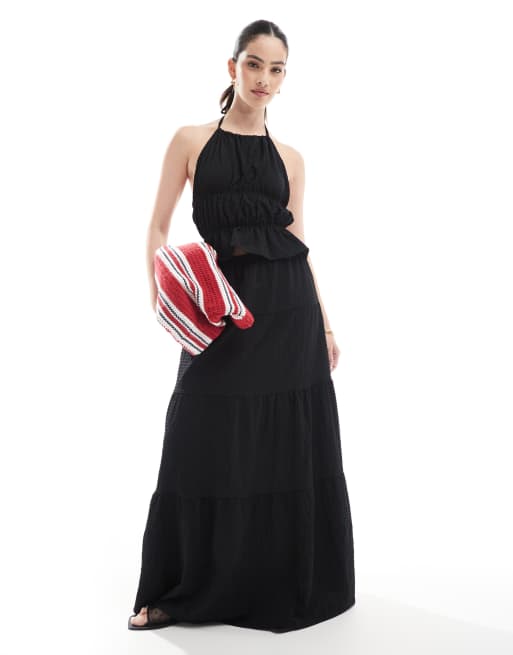 Esmee Exclusive sheer open back halter neck beach top in textured black - part of a set, 3 of 4