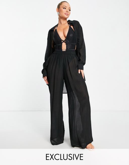 Esmee Exclusive sheer striped beach pants in black