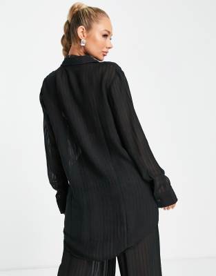 Esmee Exclusive sheer striped beach shirt in black