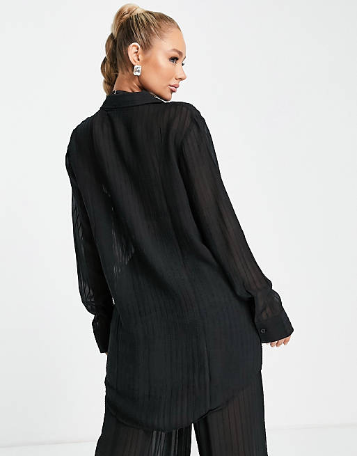 Women Shirts & Blouses/Esmee Exclusive sheer striped beach shirt in black 