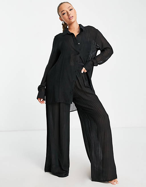 Women Shirts & Blouses/Esmee Exclusive sheer striped beach shirt in black 