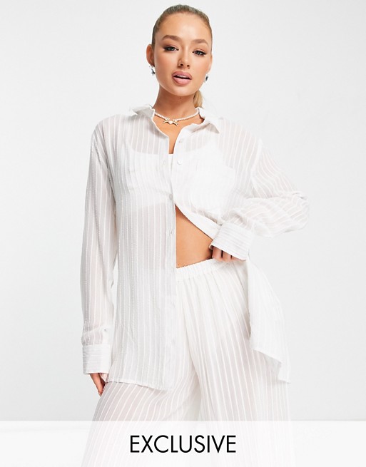 Esmee Exclusive sheer striped beach shirt in white