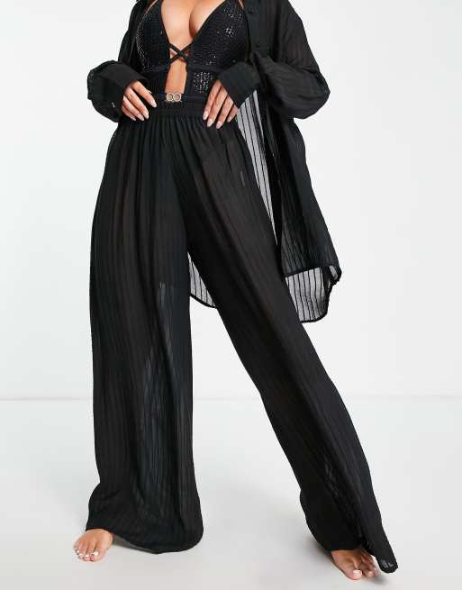 Black striped see through hot sale trousers