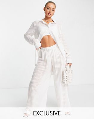 Esmee Exclusive sheer striped beach trousers in white - ASOS Price Checker