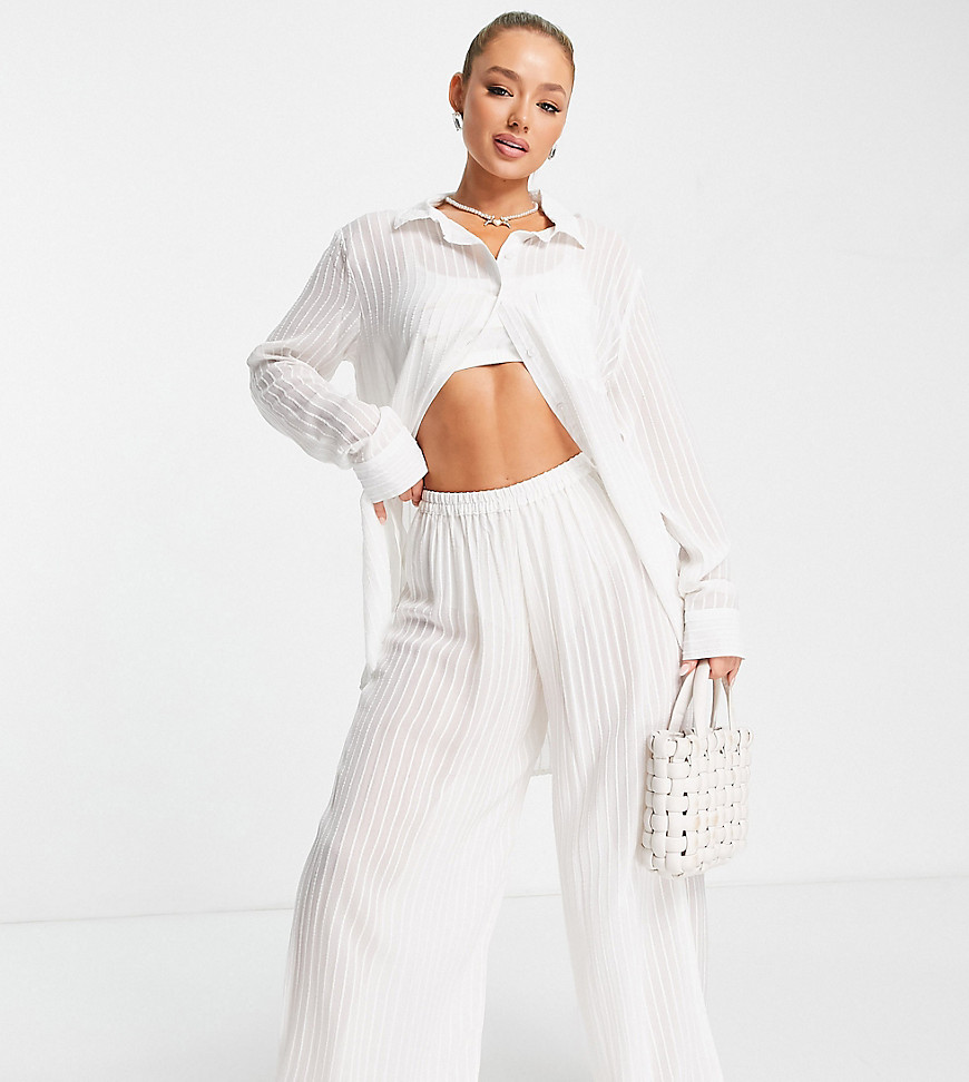 Esmee Exclusive sheer striped beach trousers in white