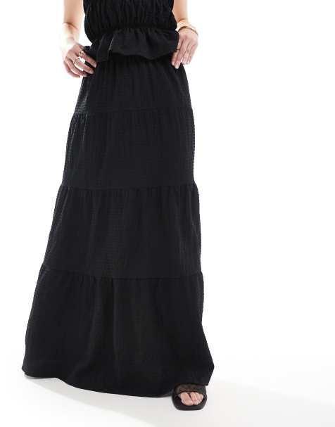 Esmee Exclusive sheer tiered beach skirt in textured black - part of a set - view 1