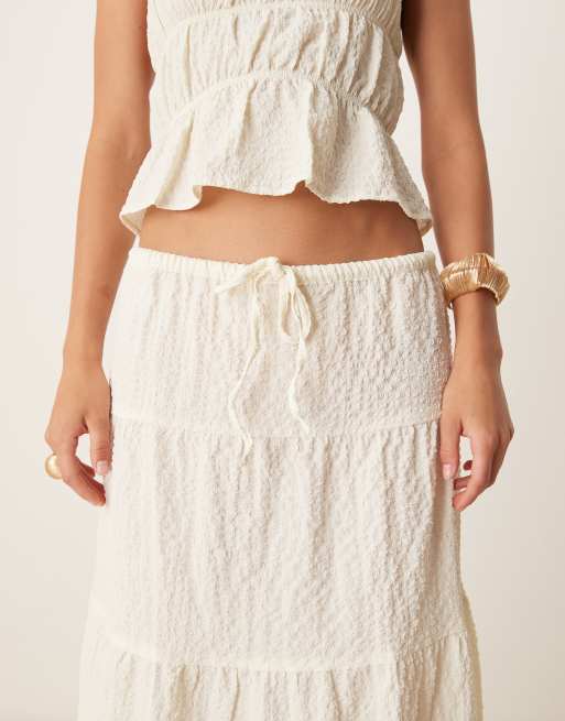 Esmee Exclusive sheer tiered beach skirt in textured cream - part of a set