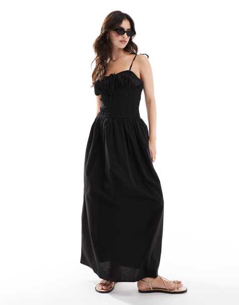 Esmee Exclusive shirred detail beach dress in black - view 1