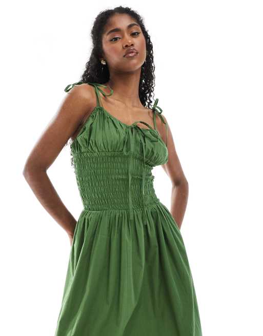 Esmée Exclusive shirred detail beach dress in olive