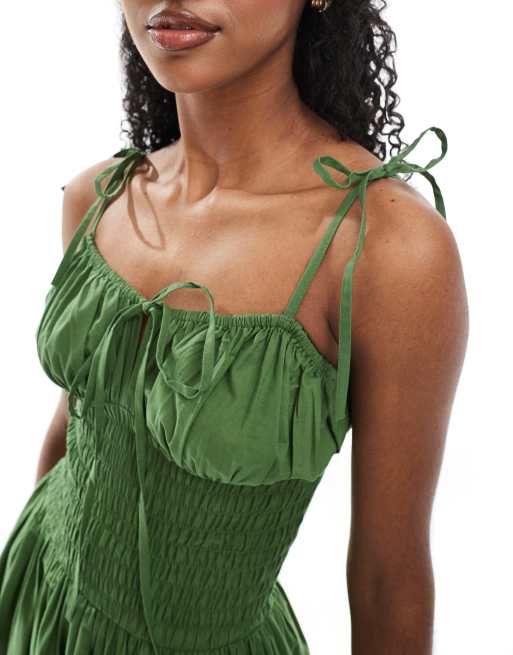 Esmée Exclusive shirred detail beach dress in olive