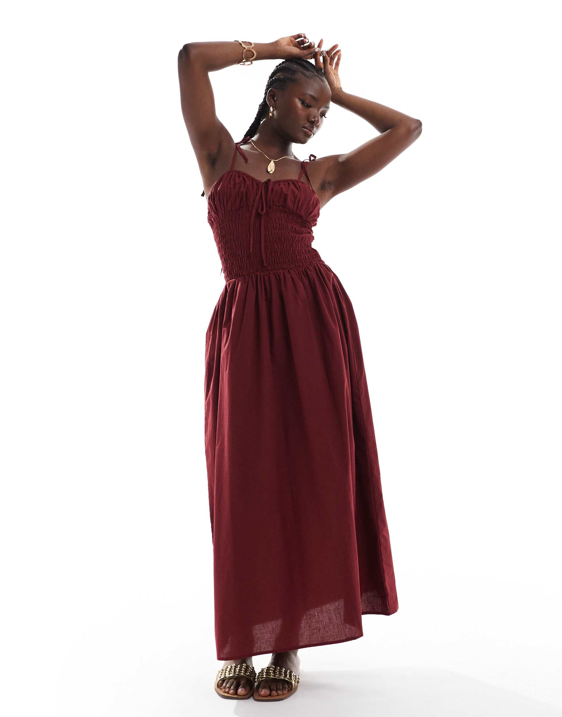 esmee exclusive shirred detail beach dress in red