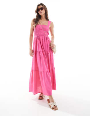 Esmee Exclusive shirred waist maxi beach dress in pink