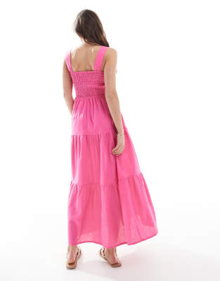 Esmee Exclusive shirred waist maxi beach dress in pink