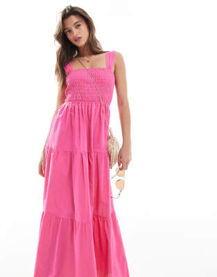 Esmee Exclusive shirred waist maxi beach dress in pink