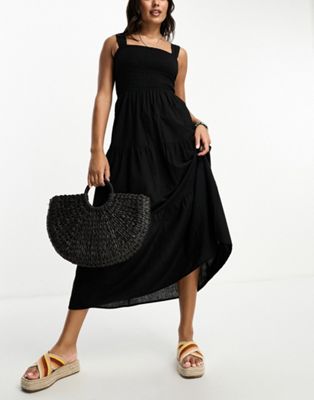 Esmee Exclusive shirred waist maxi summer dress in black - ASOS Price Checker
