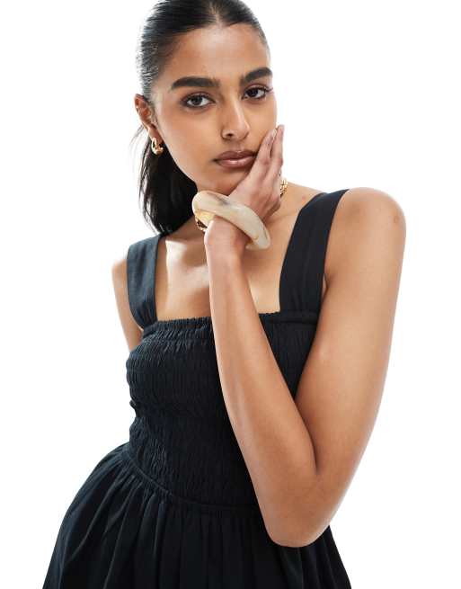 Esmee Exclusive shirred waist maxi summer dress in black, 2 of 4