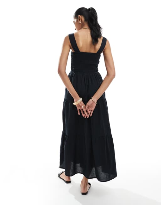 Esmee Exclusive shirred waist maxi summer dress in black, 4 of 4