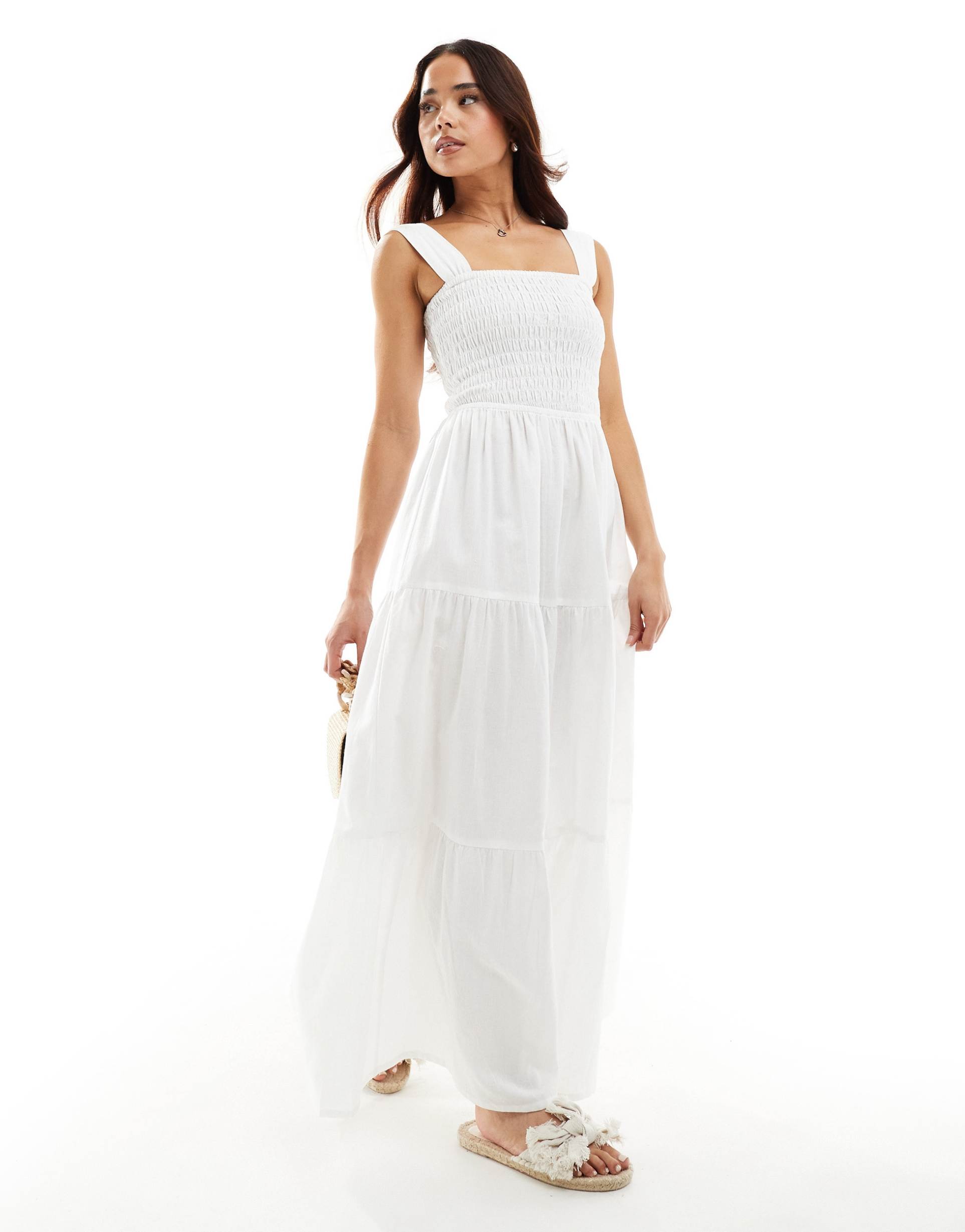 esmee exclusive shirred waist maxi summer dress in white