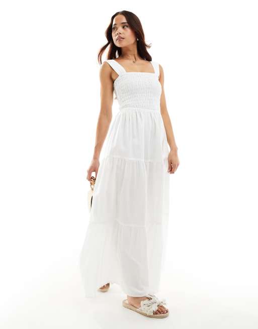  Esmee Exclusive shirred waist maxi summer dress in white