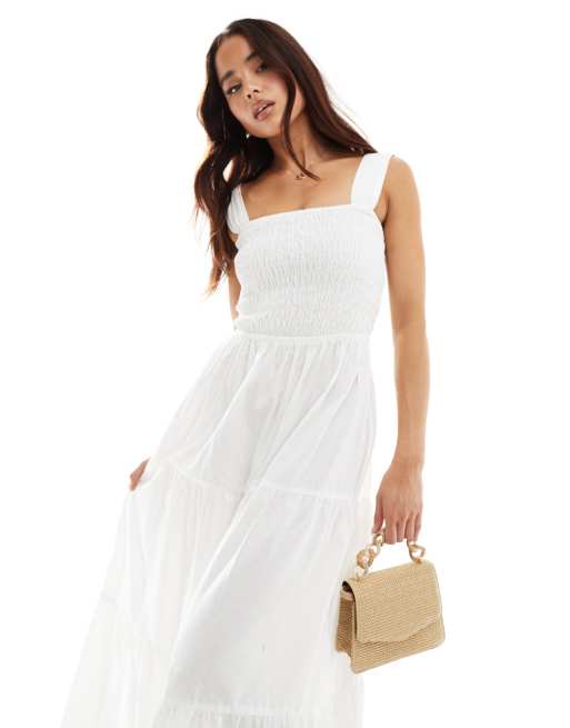 Esmee Exclusive shirred waist maxi summer dress in white | ASOS