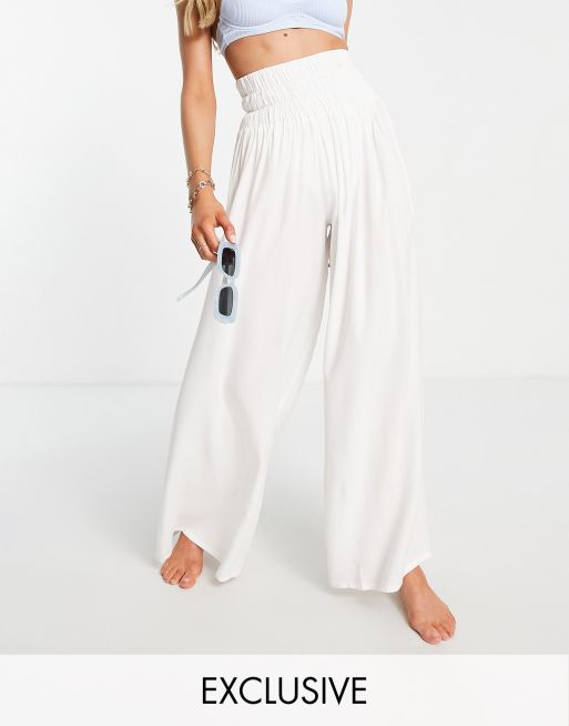 Asos white clearance wide leg trousers