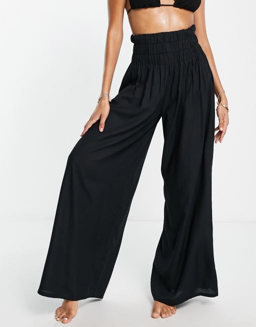 Black wide 2025 leg beach trousers