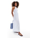 [Esmée] Esmee Exclusive shirring halter maxi beach dress in blue and white stripe-Multi 8 Blue and white