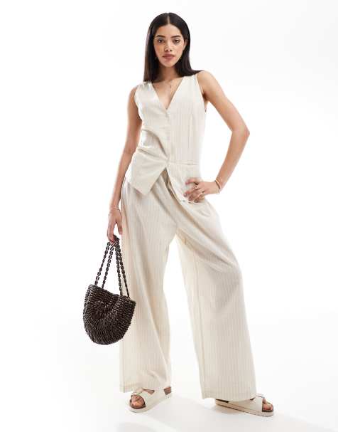 Esmée – Exclusive – Strandhose in Beige und Weiß gestreift, Kombiteil - view 1