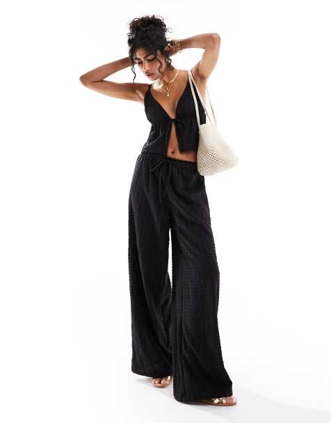 Esmée – Exclusive – Strukturierte Strandhose in Schwarz mit weitem Bein, Kombiteil - view 1